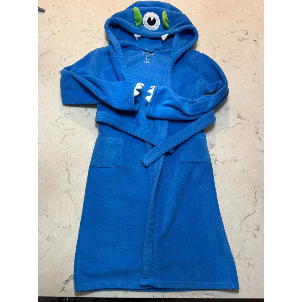 OshKosh B'gosh‎ Kids Blue Monster Fleece Hooded Robe Size 12